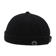 Load image into Gallery viewer, docker-cap-smile-embroidery-rolled-cuff-retro-skullcap-brimless-miki-hat-for-men-women