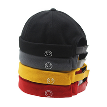 Load image into Gallery viewer, docker-cap-smile-embroidery-rolled-cuff-retro-skullcap-brimless-miki-hat-for-men-women