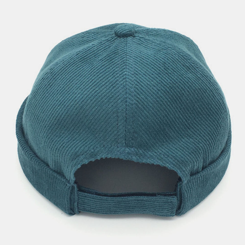 GEGEEN DOMOG Men Corduroy Breathable Brimless Hats Caps Retro Solid Color Skull Caps