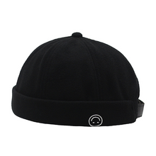 Load image into Gallery viewer, docker-cap-smile-embroidery-rolled-cuff-retro-skullcap-brimless-miki-hat-for-men-women
