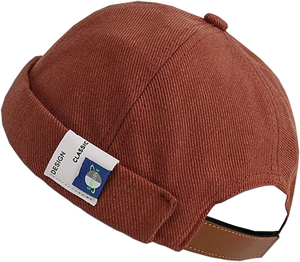 Men Hats Docker Cap Hats Beanie Sailor Cap Worker Hat Rolled Cuff Retro Brimless Hat with Adjustable