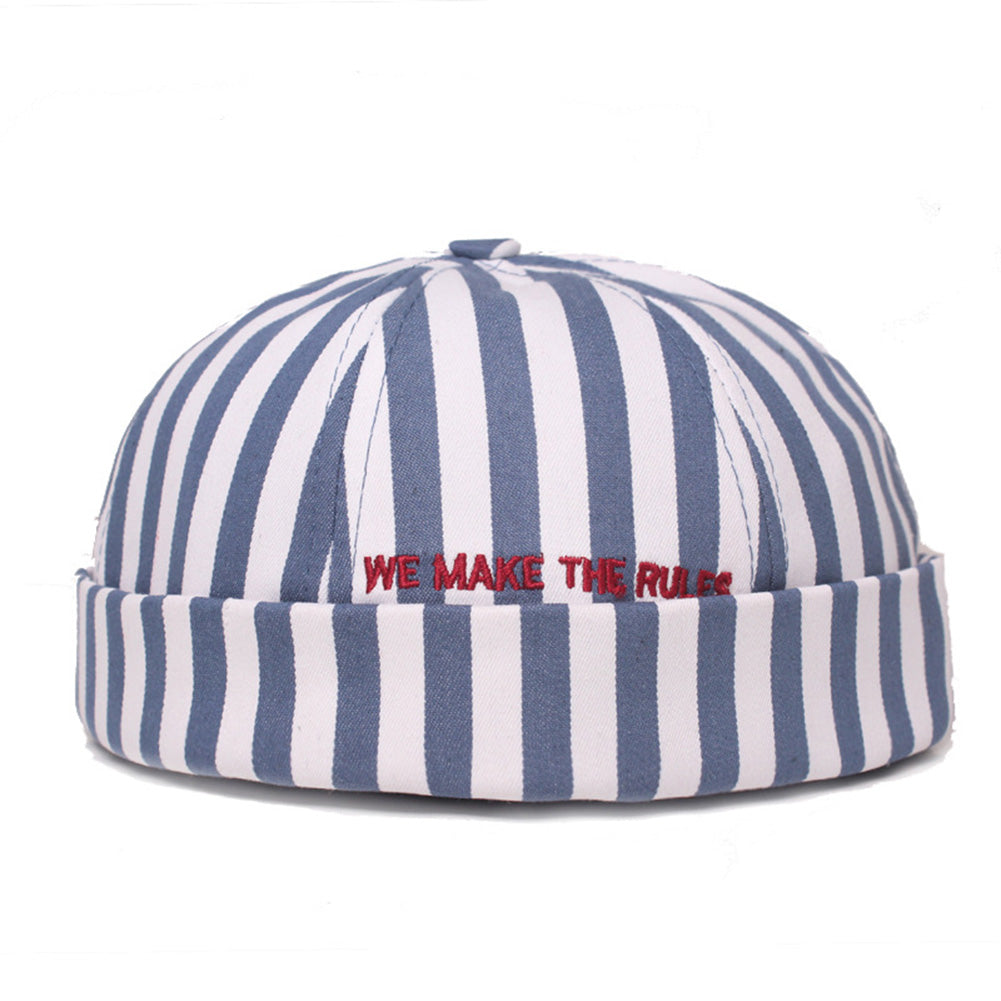 stripe-docker-cap-brimless-hat-retro-skullcap-beanie-peakless-cap-landlord-hat