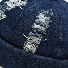 Lade das Bild in den Galerie-Viewer, GegeenDomog Denim Docker Cap Manuelle Aushöhlung Krempenloser Hut Miki Hut für Männer Frauen mit Verstellbar
