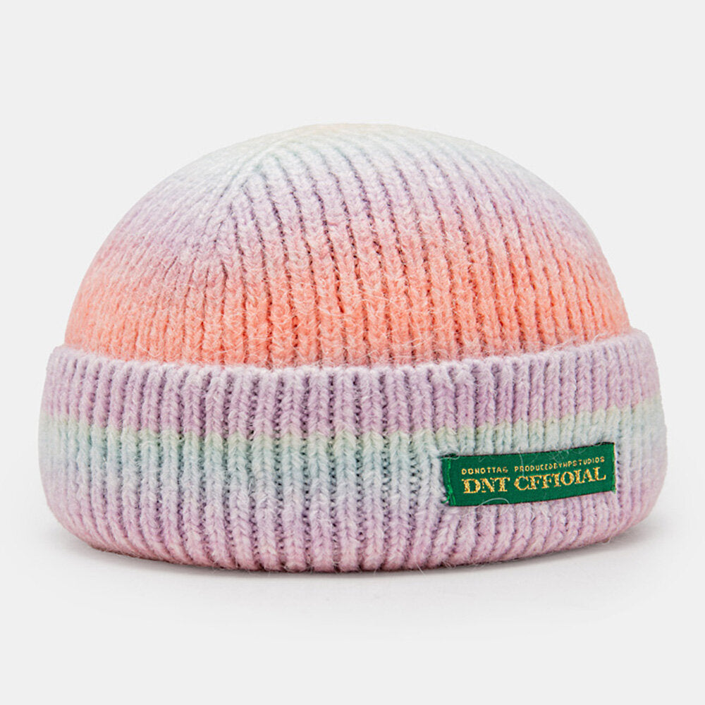 Unisex Knitted Tie-dye Gradient Color Letters Outdoor Warmth Dome Brimless Landlord Cap Docker Cap
