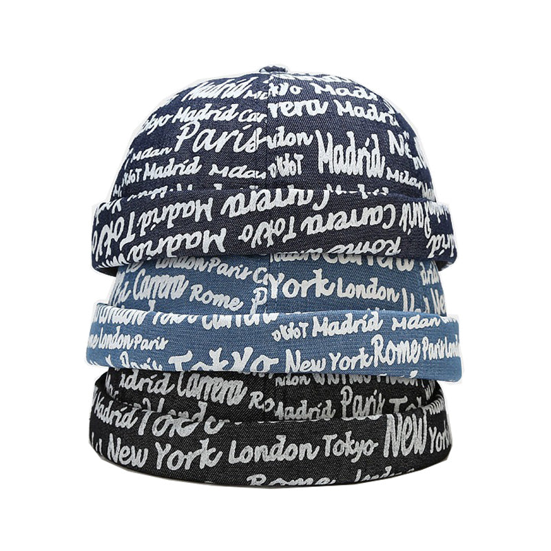 GegeenDomog Denim Street style Docker Cap Brimless Hats Beanie Retro Peakless cap Miki Hat