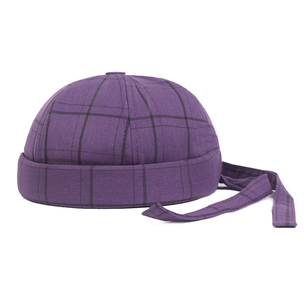 GegeenDomog Unisex Warm Plaid Brimless Hats Adjustable Back Strap Cap